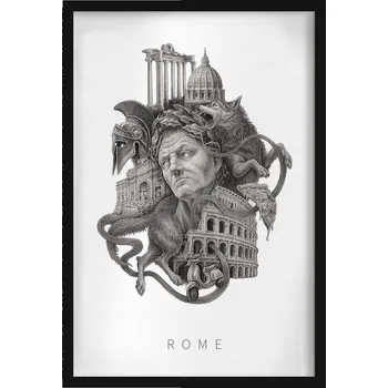 Obraz Obraz na zeď rám Černobílý Řím Koloseum Vlčice Pantheon Pizza 40x60