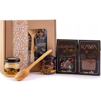 Dárková krabička Dárková sada Green Touch s čajem, kávou, medem, konfiturou a lžičkou
