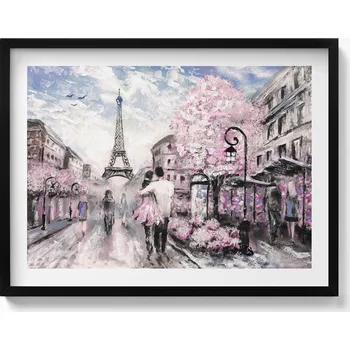 Obraz Ozdobný nástěnný obraz v rámu s grafikou loft Paříž a Eiffelova věž 80x60 cm