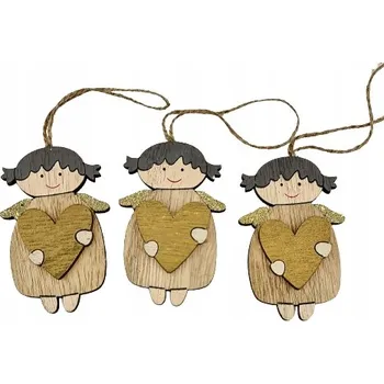 Vánoční dekorace ZÁVĚSNÁ DEKORACE ANDĚL S SRDÍČKEM SADA 3 KS