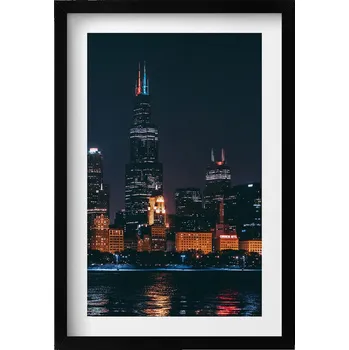 Obraz Dekorativní nástěnný obraz v rámu s grafikou Městská krajina Chicago 40x60 cm