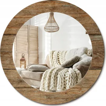 Zrcadlo Stylové kulaté zrcadlo na zeď s potiskem na skle průměr 60 cm Staré dřevo