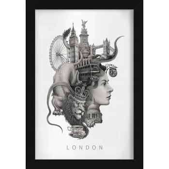 Obraz Obraz na zeď rám Černobílý Londýn Big Ben Tower Bridge Autobus 20x30
