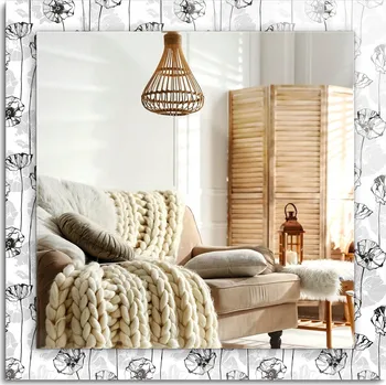 Zrcadlo Závěsné dekorativní zrcadlo s potiskem Květiny, monochromatický vzor, 60x60 cm