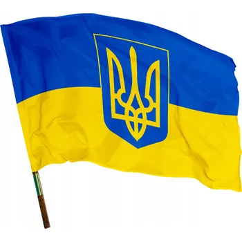 Obraz Ukrajinská vlajka 150x92 cm s erby – tunelové uchycení