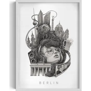 Obraz Závěsný obraz na zeď dekorace do bytu Černobílý Berlín Medvěd 50x70 cm