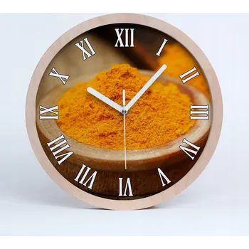 Hodiny Kuchyňské nástěnné hodiny koření kurkuma průměr 20 cm