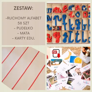 Dřevěná hračka Pohyblivá abeceda Montessori krabička podložka + PDF karty