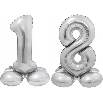 Balónek Osiemnácté narozeniny 18 - Stojící stříbrné balónky 72 cm