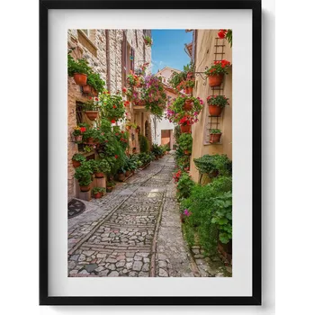 Obraz Dekorativní obraz v rámu do obýváku Kvetoucí ulička v Itálii 50x70 cm