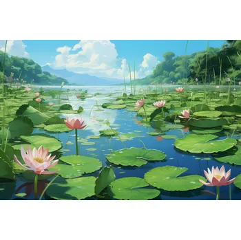 Plakát Plakát Idylický rybník s lekníny bez rámu 91,5 x 61 cm