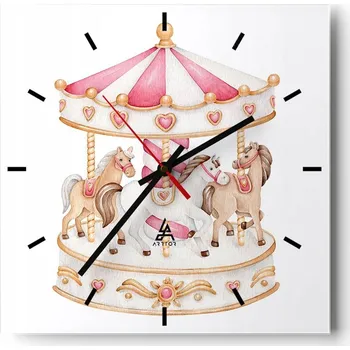 Hodiny Velké nástěnné hodiny 40x40 Kolotoč Skleněné hodiny Čtvercové Tiché