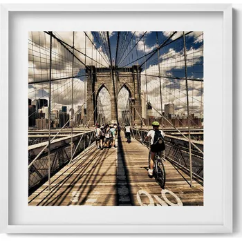 Obraz Obraz grafika v bílém rámu Pohled na Brooklynský most New York 50x50 cm