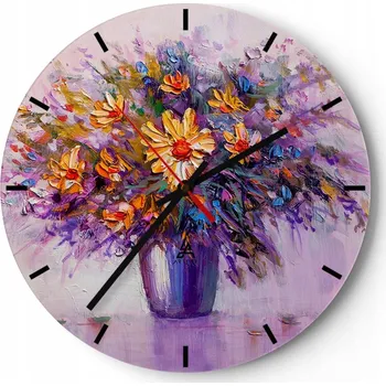 Hodiny Nástěnné hodiny do kuchyně 30x30 Květiny Váza Skleněné hodiny do obýváku Tiché