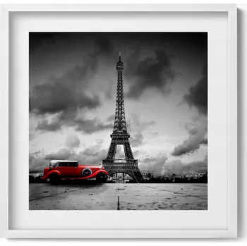 Obraz Obraz v rámu na zeď Eiffelova věž a červené auto 50x50 cm