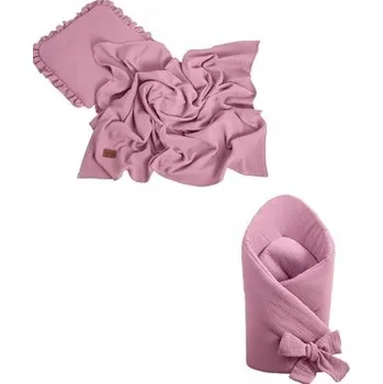 Zavinovačka Pudrově růžová mušelínová sada: Zavinovačka vyztužená, zavinovačka + deka, polštář 3 ks.