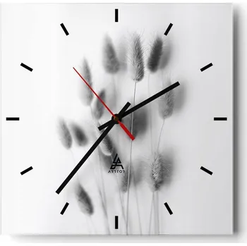 Hodiny Velké nástěnné hodiny 40x40 cm Tráva Skleněné hodiny Čtvercové Tiché