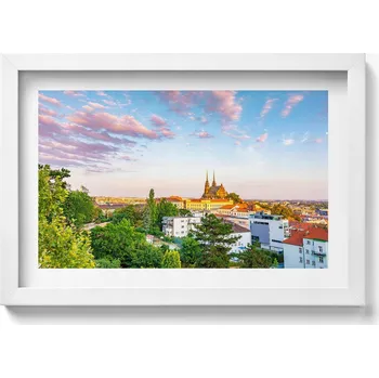 Obraz Nástěnný obraz v bílém rámu, dekorace interiéru – Budovy Brno, Česká republika, 30x20 cm