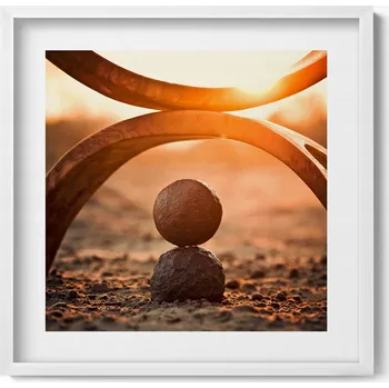 Obraz Závěsný obraz rámeček bílé barvy Dvě kamenné koule na pláži ZEN 50x50 cm