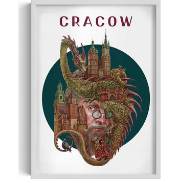 Obraz Dekorativní nástěnný obraz s grafikou Krakov: Mariánský kostel, Drak Wawelský 50x70