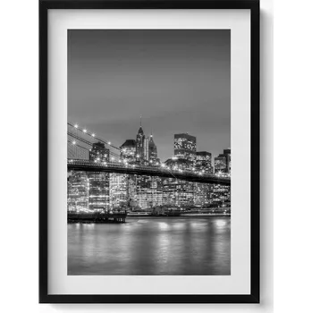Obraz Závěsný obraz rámeček černé barvy New York Brooklyn Bridge v noci 50x70 cm