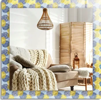 Zrcadlo Čtvercové dekorativní zrcadlo s barevným květinovým vzorem, 60x60 cm, s možností zavěšení vertikálně i horizontálně