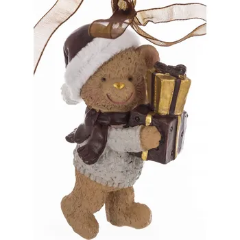 Vánoční ozdoba OZDOBA ZÁVĚSNÁ SVATÝ MEDVÍDEK S DÁRKY 8x5,5x3,5CM