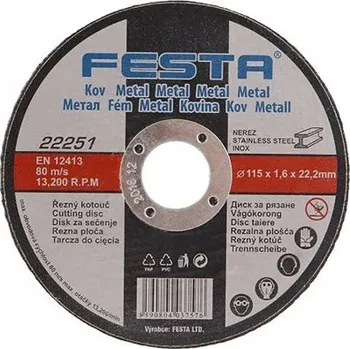 Řezný kotouč Řezací kotouč na kov Ø 115 x 1,6 x 22,2 mm, FESTA