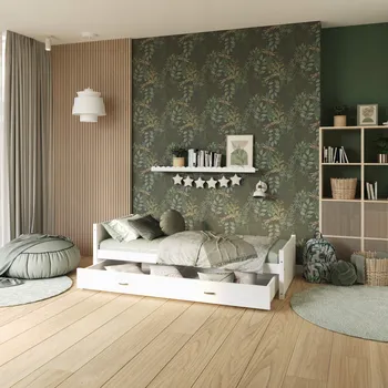 Postel Jednolůžková postel imitace dřeva AJKmeble 90x200 cm bílá