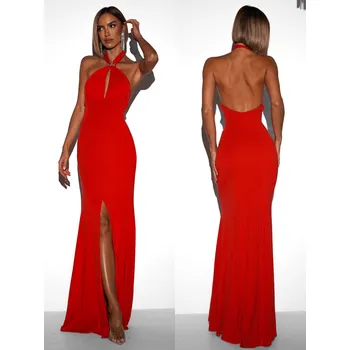 Dámské šaty Červené večerní dlouhé šaty TRUCE s holými zády Velikost: M