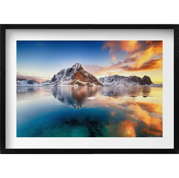 Obraz Dekorativní obraz v rámu do obýváku Krásná krajina s vodou a horami večer 70x50 cm