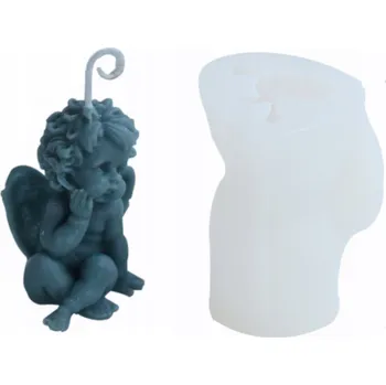 Výroba svíčky Silikonová forma na svíčky, vosk, mýdlo, sádru - SEDÍCÍ ZAMYŠLENÝ ANDÍLEK