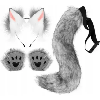 Karnevalový kostým Cosplay kostým žena KOČKA tlapky uši ocas sada vycpané hračky 3 kusy