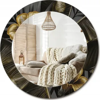 Zrcadlo Zrcadlo premium s ozdobným skleněným rámem s potiskem Květiny ibišku průměr 60 cm