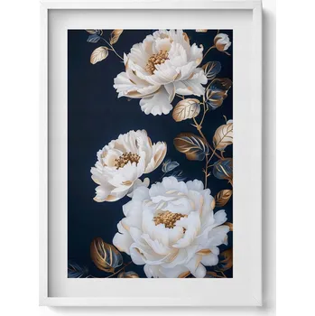 Obraz Obraz grafika v bílém rámu Krásné bílé květiny ve stylu glamour 50x70 cm