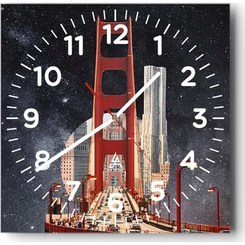 Hodiny Nástěnné hodiny do obýváku 40x40 Mosty Tichý hodinový strojek Skleněné hodiny Stylové