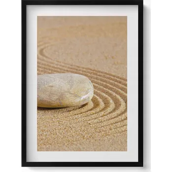 Obraz Závěsný obraz rámeček černé barvy Osamělý kámen na písku - zen 50x70 cm