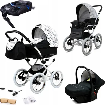 Kočárek Kočárek 4v1 BabyLux MARGARET WHITE - sportovní kočárek, hluboká korba, autosedačka, základna ISOFIX