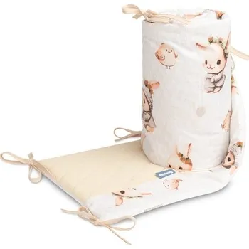 Dětsný nábytek Mantinel do postýlky, mušelín, bavlna - Králičci, béžový, Rozměry 120x60