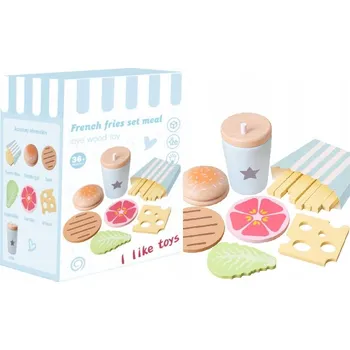 Dřevěná hračka VELKÁ DŘEVĚNÁ SADA HAMBURGER FAST FOOD