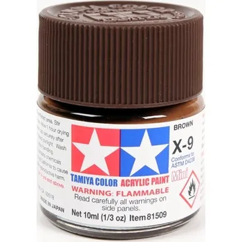 Modelářská barva MODELÁŘSKÁ BARVA AKRYLOVÁ HNĚDÁ LESKLÁ TAMIYA 10ml X-9 BROWN (GLOSS)