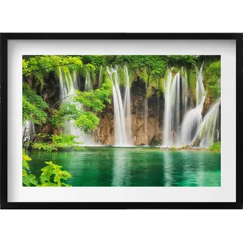 Obraz Elegantní obraz do obýváku Příroda - vodopád, jezero a rostliny 70x50 cm