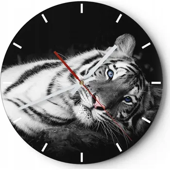 Hodiny Nástěnné hodiny do kuchyně 30x30 Tygr Bílý | Skleněné hodiny do obýváku | Tiché