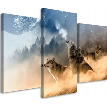 Obraz OBRAZ TRYPTYK Vlk Les Mlha 60x40