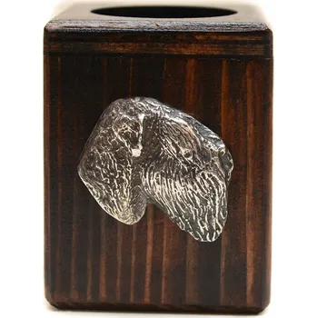 Svícen Černý ruský teriér - dřevěný svícen se psem, na čajovou svíčku/ohřívač