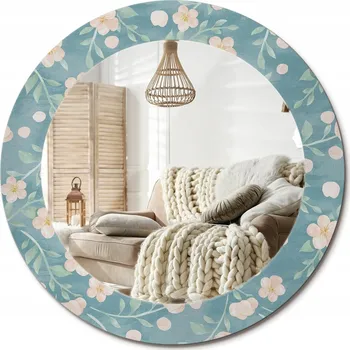 Zrcadlo Stylové kulaté zrcadlo na zeď s potiskem na skle, květinový vzor, průměr 60 cm