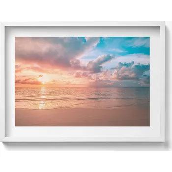 Obraz Obraz grafika v bílém rámu Romantický západ slunce nad mořem 70x50 cm