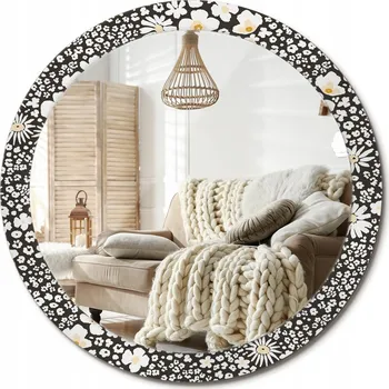 Zrcadlo Loftové nástěnné zrcadlo s ozdobným skleněným rámem Stokrotki průměr 90 cm