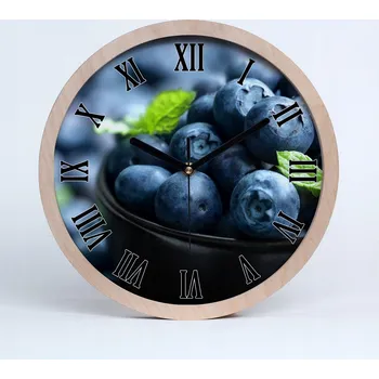 Hodiny Dřevěné nástěnné hodiny kulatý s motivem bobulí, průměr 30 cm