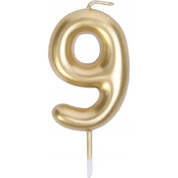 Dortová svíčka Zlatá dekorace na dort číslice 9, svíčka, narozeniny